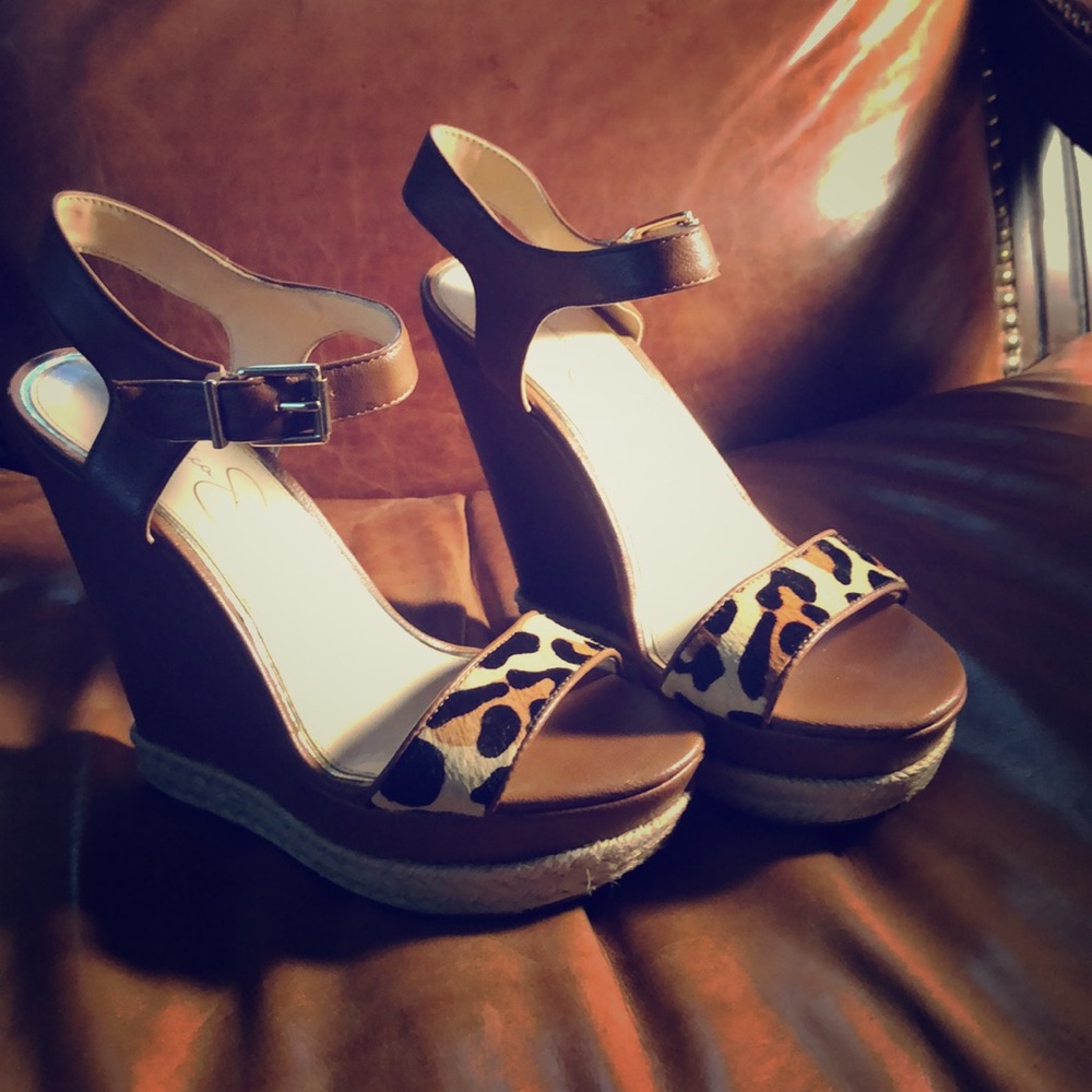 Leopard print sandal wedges